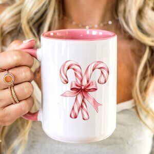 Candy Cane Pink Latte Mug, Christmas Cup, Custom Name (optional)